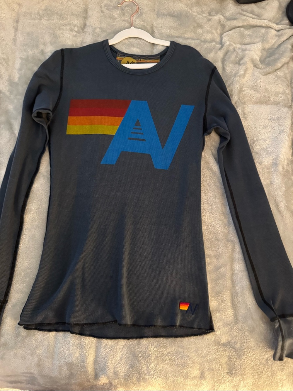 Long-Sleeve Navy Graphic Top with Blue Logo